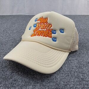 Hyde Park You Arent Invited Beige Trucker Hat Smiley Face Embroidery Mesh‎ Cap